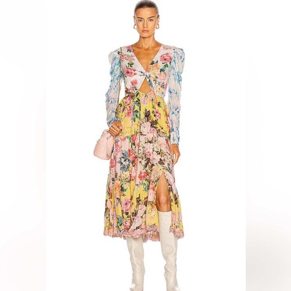 Hemant & Nandita Floral Fluer Fleur Cut Out Midi Dress XS $438